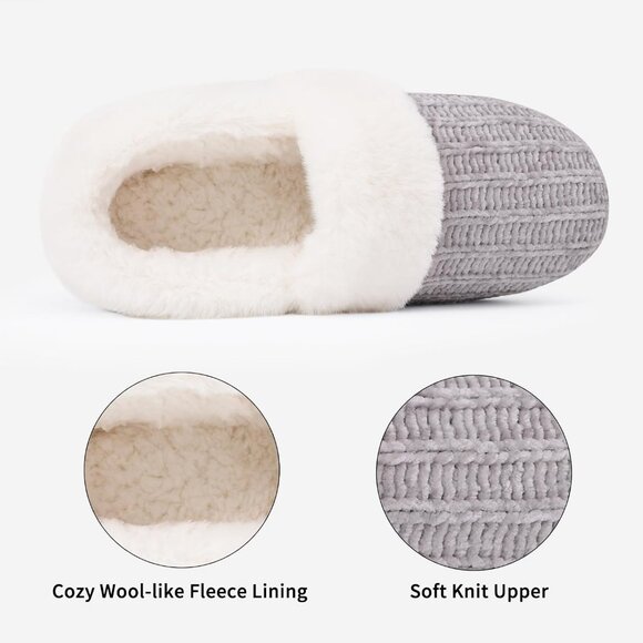 Women's Light Gray Fuzzy Warm Closed Back Knit Bedroom Slippers Boot Shoes - Picture 4 of 6